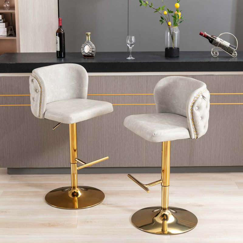 Annajean Adjustable Height Counter Stool, Beige, Gold