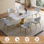 Table de salle à manger rectangulaire moderne avec base de sablier plaquée or et 8 chaises en cuir blanc, parfaite pour un ensemble de table à manger élégant et fonctionnel-1981930974