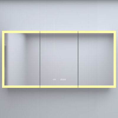 Armoire à pharmacie rectangulaire en aluminium argenté encastré / à fixation en surface 60 po x H 30 po avec miroir DEL et horloge