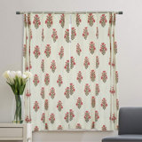 Fabdivine Thick Cotton White Soft, Chic 27x72 Inches Floral Handmade Block Print Pink and Brown, Pleated Curtains Perfect for Window Treatments 2 Panel Set Elegant 100% Blackout Drapes, Swadesh