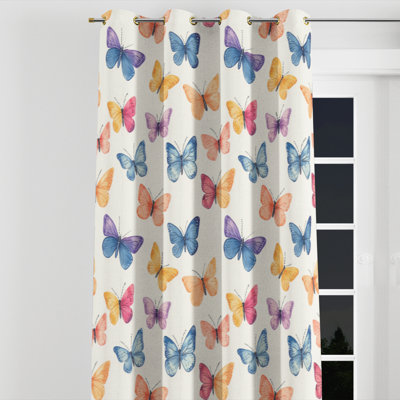 Girls Insects Window curtains - Playful Butterfly Doodles Grommet Curtain - 1 Panel