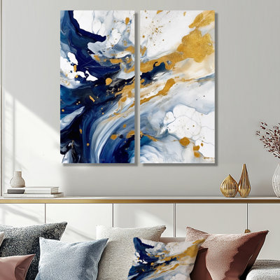 Art mural grand bleu foncé et or XXVI - Fractales