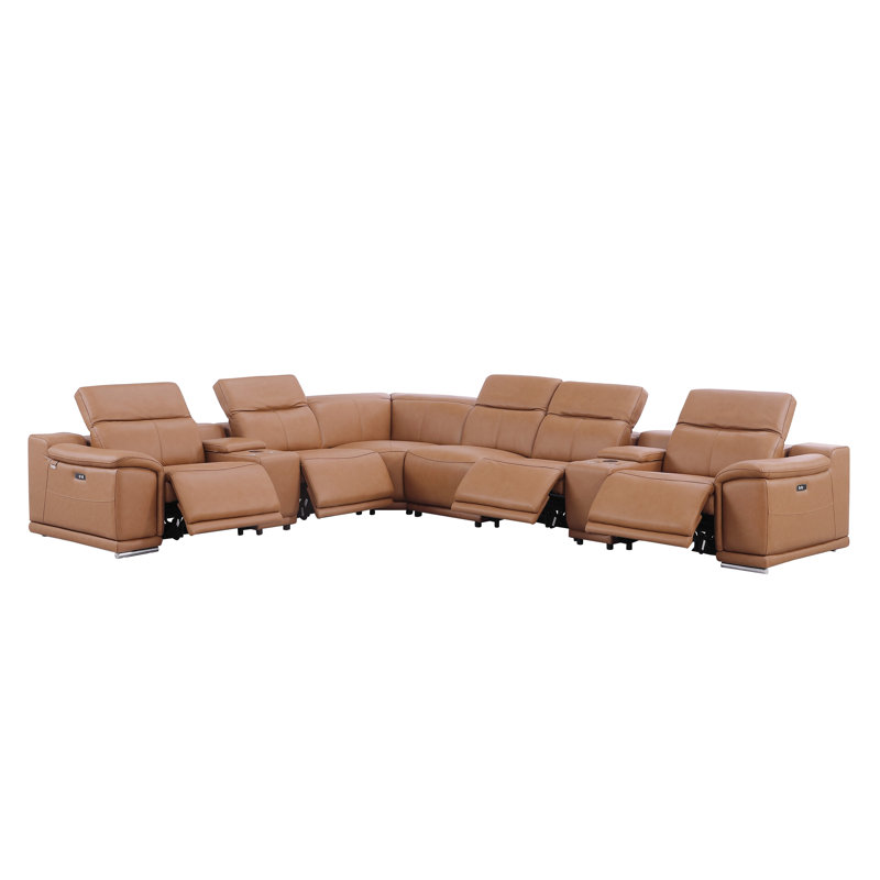 Canapé modulaire inclinable symétrique en cuir italien Guaymas, Cuir véritable cognac