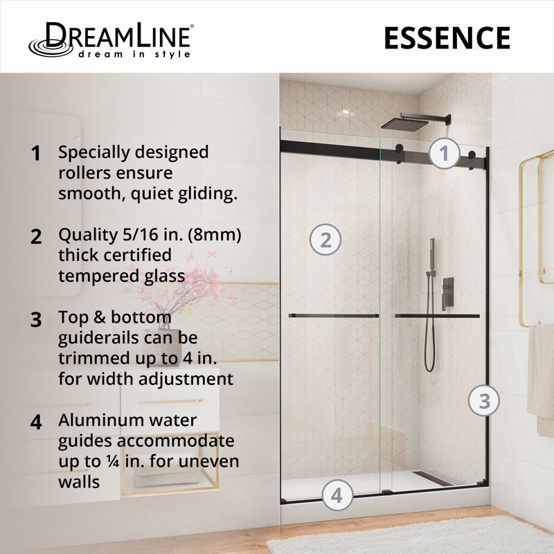 Porte de douche sans cadre Essence Bypass avec technologie Clearmax, Noir mat / gris fumée