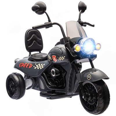 Motocyclette électrique QABA, pour 3 roues 6V, alimenté par batterie, moto avec phares, musique, avant et arrière pour garçons et filles de 3 à 6 ans, gris
