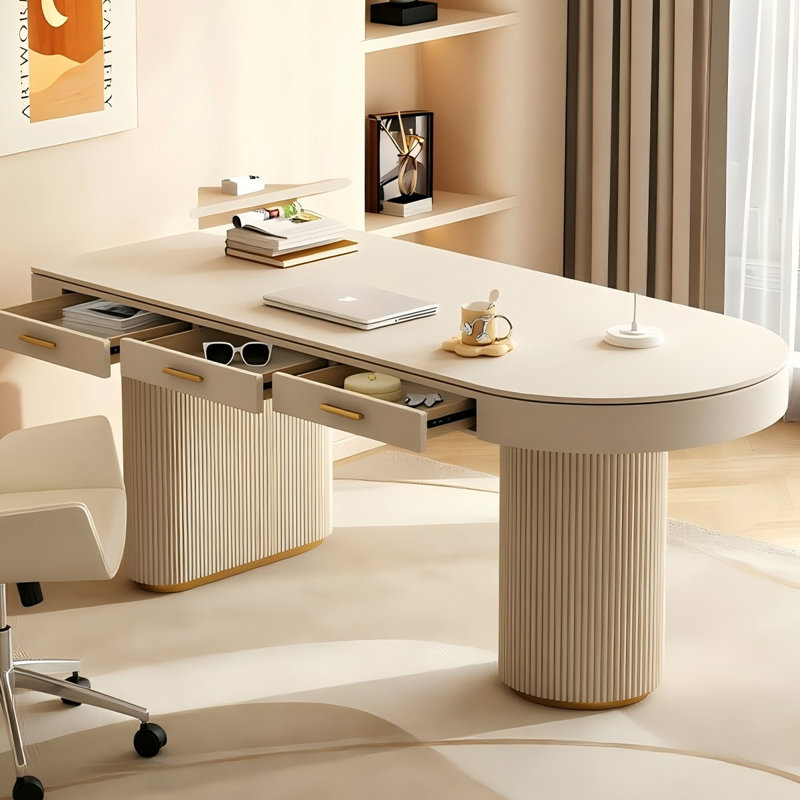 Bureau blanc demi-cercle droit de 70,87 pouces, 3 tiroirs, H 29,53 po x l 70,87 po x P 27,56 po, Oui