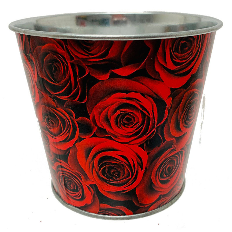 Red Roses Print Bucket, 4" H x 4.5" W x 4.5" D