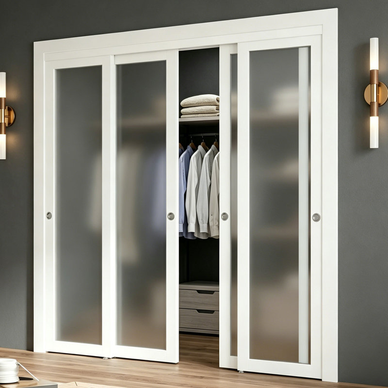 Porte intérieure coulissante en verre givré Full Lite - Porte de garde-robe en MDF blanc, 96"X80"