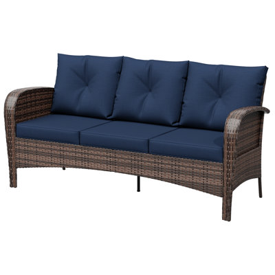 3-person Patio Rattan Sofa With Wide Armrests by Winston Porter