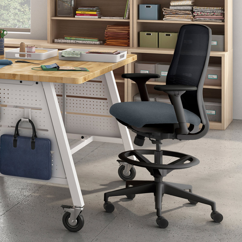 HON Nucleus Task Stool, Adjustable Footring, Black Mesh, Darkness Fabric, Black Frame, Darkness, Black