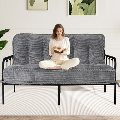 8 Inches Futon Mattress Queen Size, Extra Thick Futons Sofa Couch Bed With Strap Design, Japanese Floor Mattress For Adults, Folding Mattres Shredded Foam Filling (Frame Not Included), Light Grey