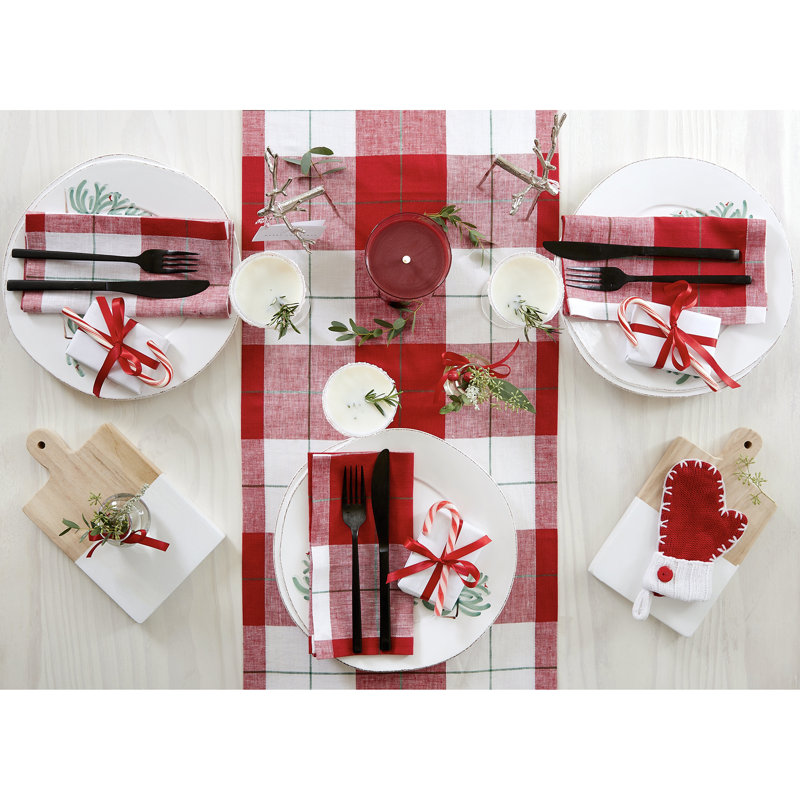 Very Merry Plaid - 100% Pure Linen Christmas Table Runner, 60" x 14"