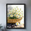Art encadré noir, panier de fleurs rempli de marguerites, impressions de style rétro-987528703