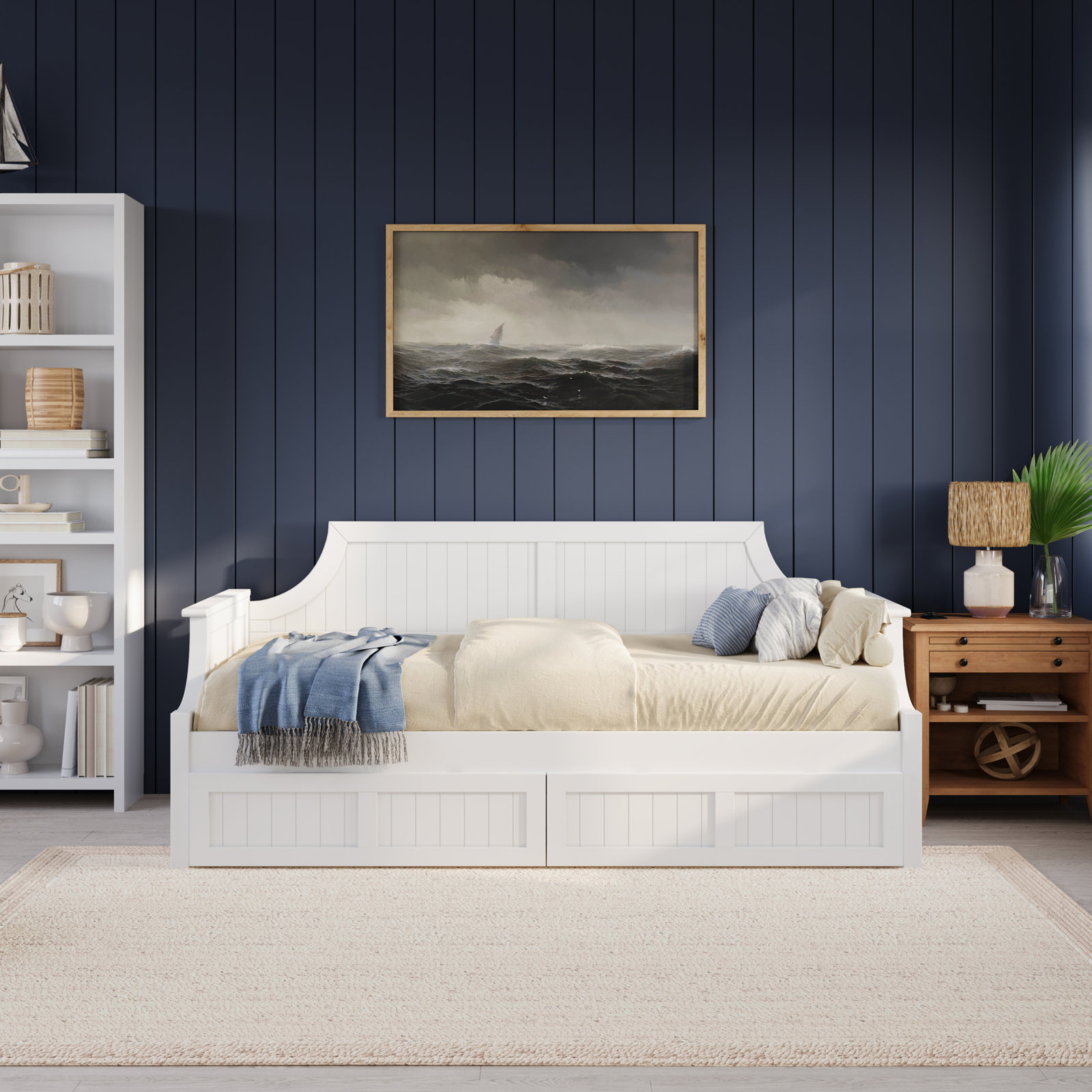 Antavious Coastal Cottage Solid Wood Twin Daybed with Storage Drawers, White