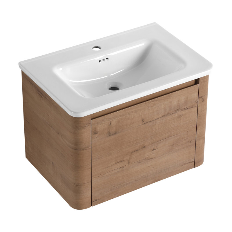 Meuble-lavabo mural 28 po avec lavabo en céramique blanche et porte à fermeture en douceur, emballage KD, contreplaqué