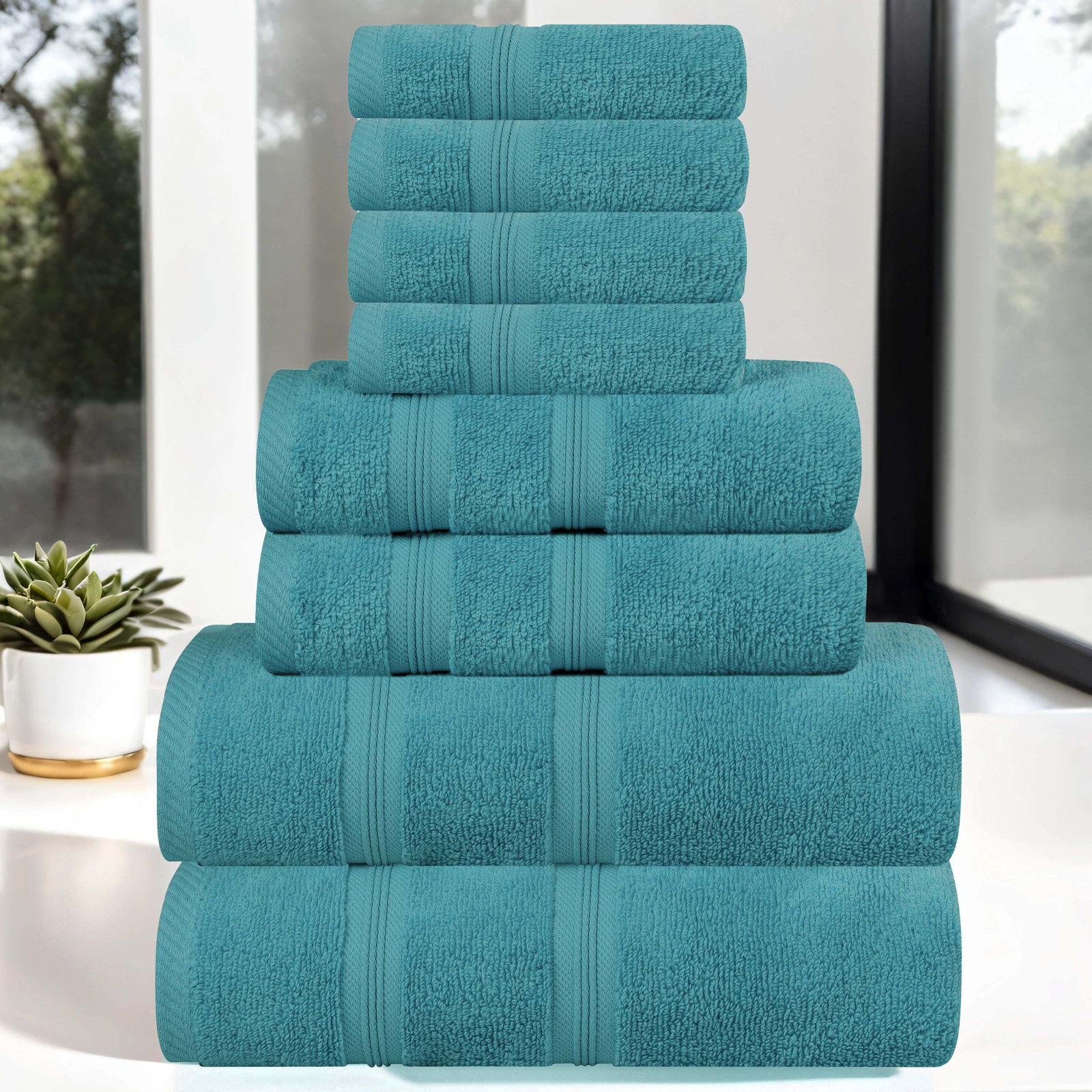 8-Piece Zero-Twist Cotton Towel Set, Turquoise