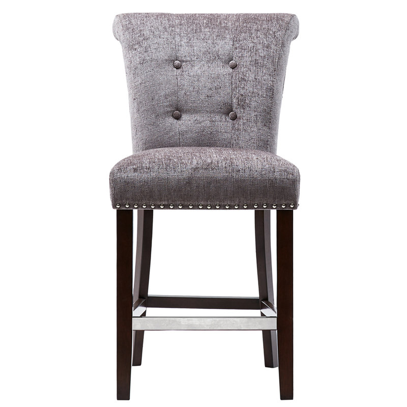 Élégant tabouret de comptoir avec assise et base de dossier à la mode, Gris / Brun