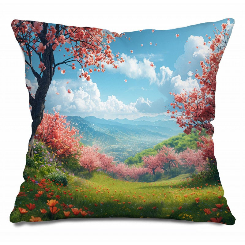 Coussin Blossom Trees, Or / marine foncé géométrique, H 14 po x l 14 po