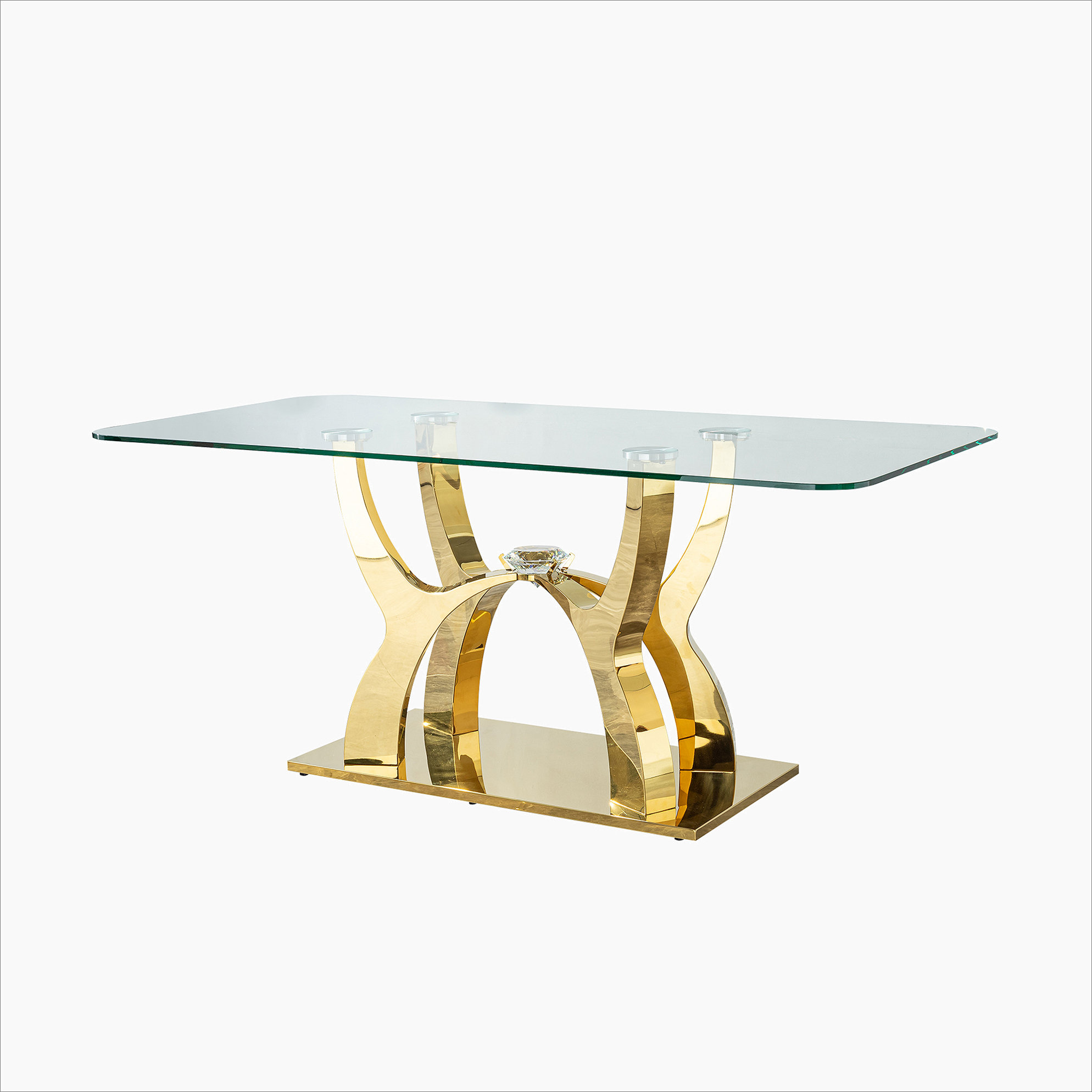 Everly Quinn Gold stainless steel dining table 70.08 inch tempered ...
