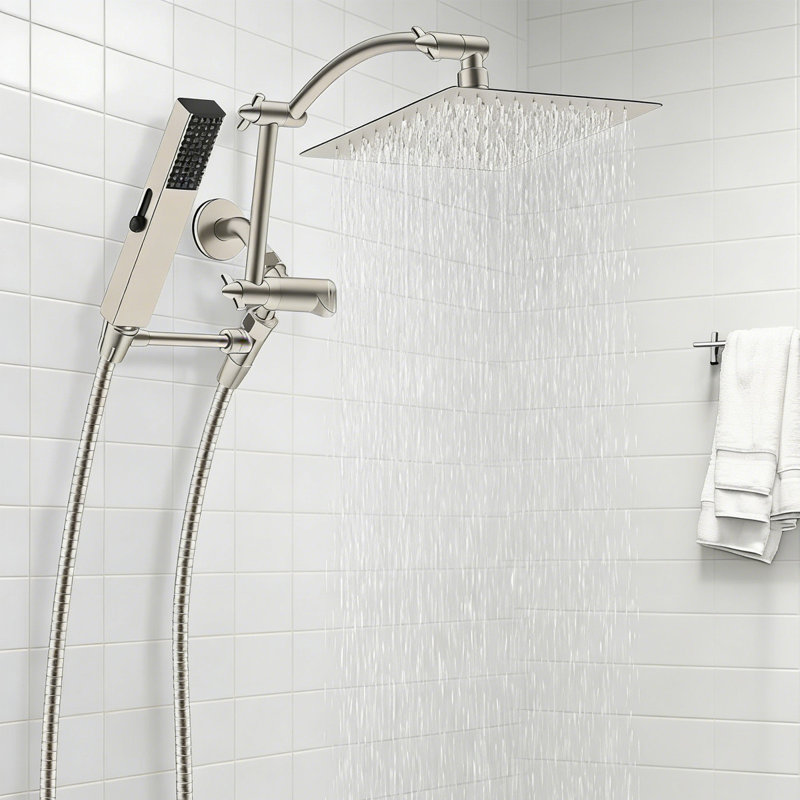 10'' Rainfall Shower Head, Dual Shower Head Combo, Adjustable Extension Arm, 71'' Hose, Brushed Nickel