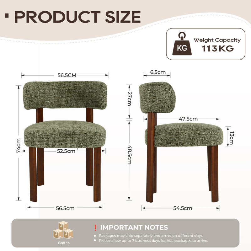 48.5cm H Upholstered Upholstered Back Side Chair, Green Fabric