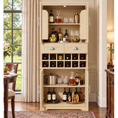 70.9" Tall Farmhouse Bar Cabinet with Removable Wine Rack, Multi-Tier Pantry Storage Hutch with Drawers and Adjustable Shelves for Dining Room