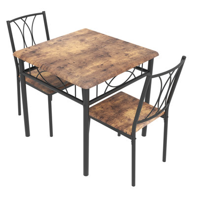 3-Piece Dining Room Table Set for 2, Industrial Wooden Kitchen Table and 2 Chairs with Metal Frame, Space Saving Design for Small Space, Apartment, Kitchen
