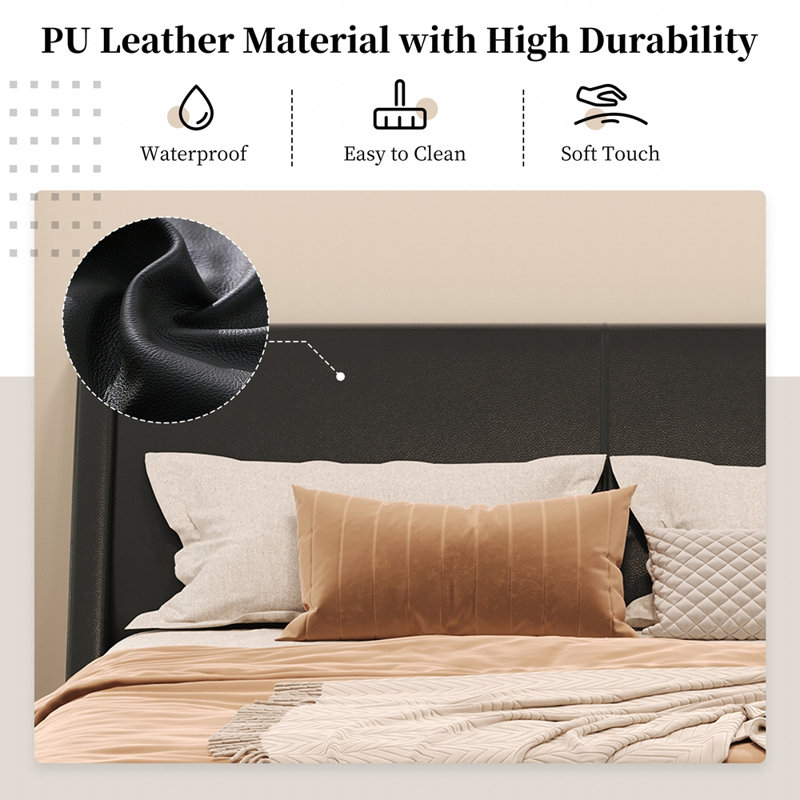 Lit plateforme Wave-Like Curve, Noir, Grand lit