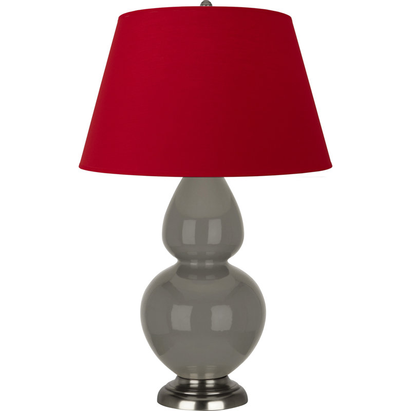 Lampe de table double gourde en céramique, Blanc cassé, Frêne verni / argent antique, Argent argent