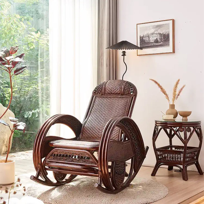 Chaise berçante en rotin naturel naturel, Brun foncé