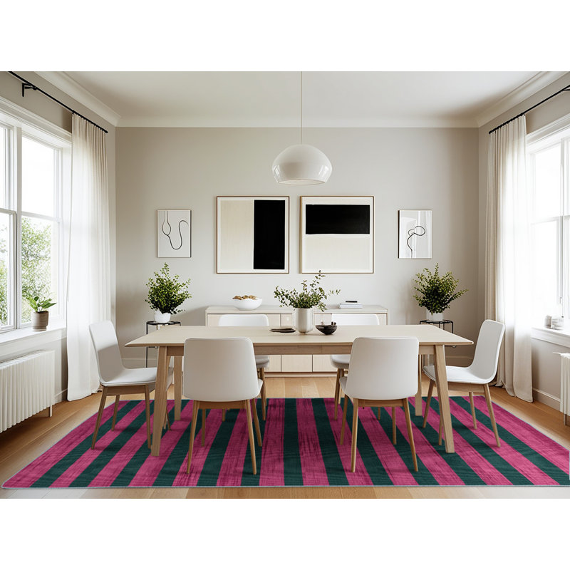 Machine Washable Horizontal Stripes Blue Area Rug, Rectangle 7' x 10'