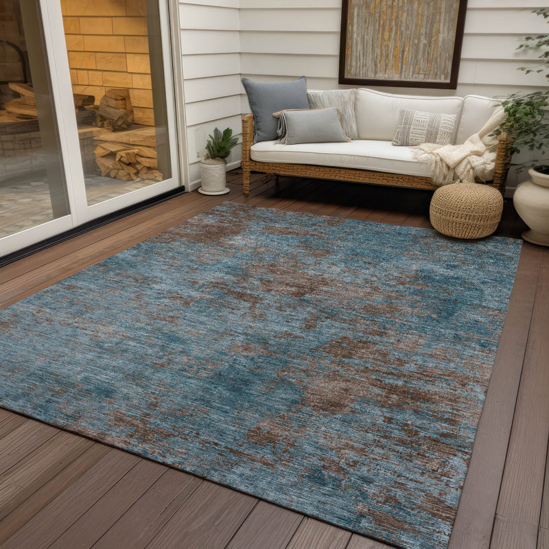 Machine Washable Indoor/Outdoor Christain ACN1362 Teal Rug, Rectangle 8' x 10'