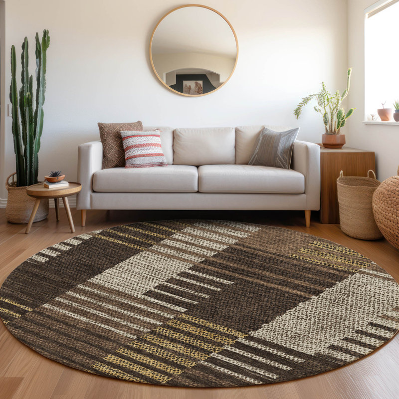 Premium Machine Washable Prisco Chocolate Rug, Round 8'