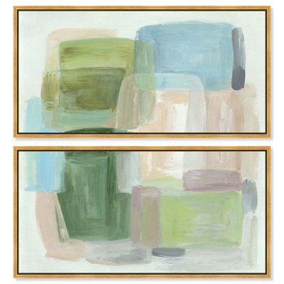 Ira Colmeva - Soft Structure I Framed Canvas Print Sage Wall Decor Set by Art Remedy, Gold Frame, 48 x 24
