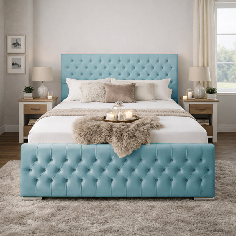 Kensington Upholstered Bed Frame, Double (4'6), Sky Blue