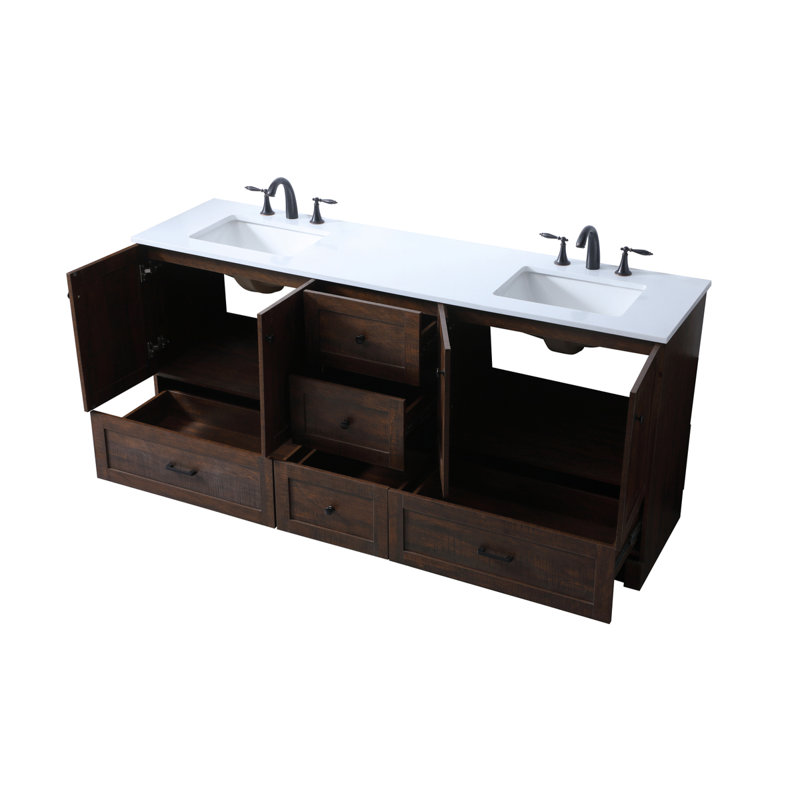 Meuble-lavabo double 72 po avec plateau en marbre d'ingénierie Soma, Expresso