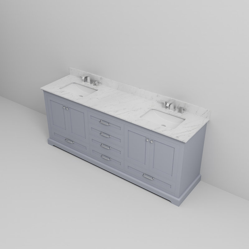 Dukes 80" Double Bathroom Vanity Set, Dark Gray, White Carrara Marble