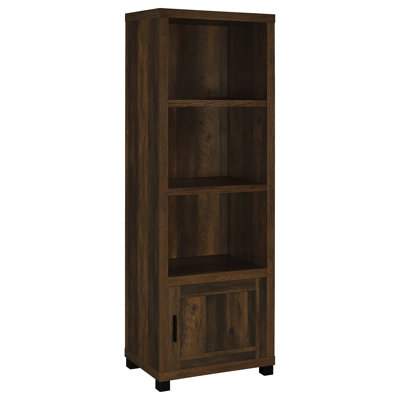3 - Shelf Engineered Wood Media Tower In Dark Pine, Space Saving Vertical Orientation, Rustic Style For Room Enhancement Compact Rooms Tower, Pine Finish, Setup To Save Space, Shelves And 4