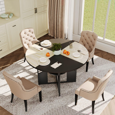 Table de salle à manger ronde pour 4-6 personnes 47 grandes cuisines de ferme avec base en métal robuste pour agencer les couleurs