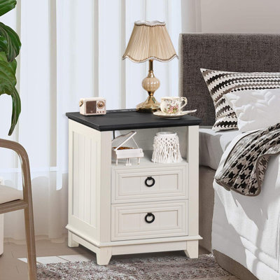 Table de chevet 18 po avec station de charge, commode de table de bout à 2 tiroirs pour la chambre à coucher, table de chevet en bois, table de chevet avec tablette ouverte, armoire de chevet pour le salon, placard