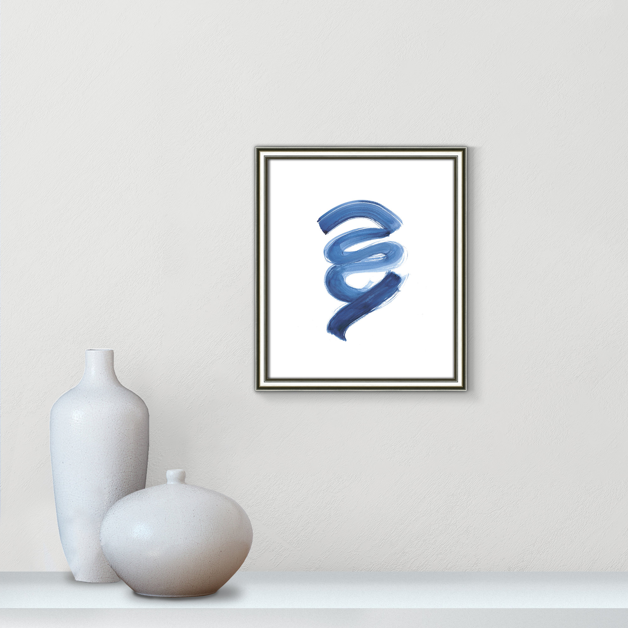 Slinky Indigo I by Filippo Ioco - Painting Print, 15" H x 13" W x 0.88" D, Silver Framed Paper