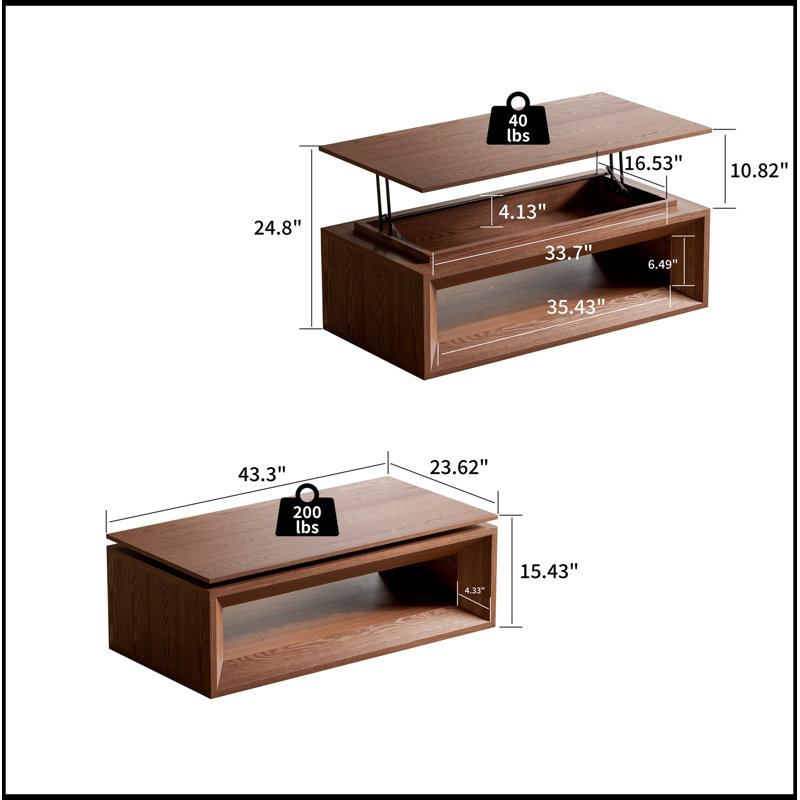 Plateau relevable avec rangement et hauteur réglable, Walnut