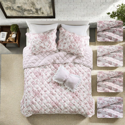 Ensemble de literie réversible, courtepointe florale en polyester 4 pièces pour une maison confortable