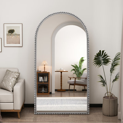 Miroir pleine longueur en fer argenté avec support pour pieds sécurisés pour le salon
