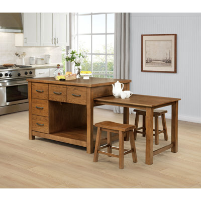 Mayfair 3-piece Kitchen Island with Extension Table Dark Oak