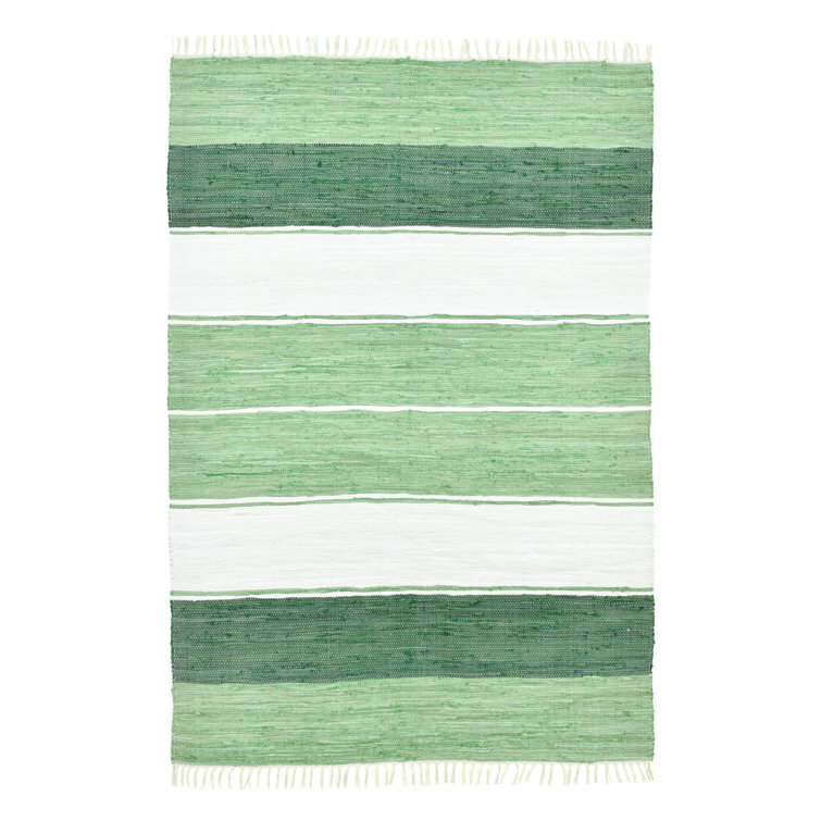 Hand Woven Cotton Green/White Indoor Rug