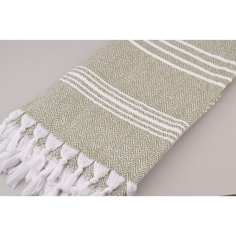 Wadlington Turkish Cotton Beach Towel , White/Green