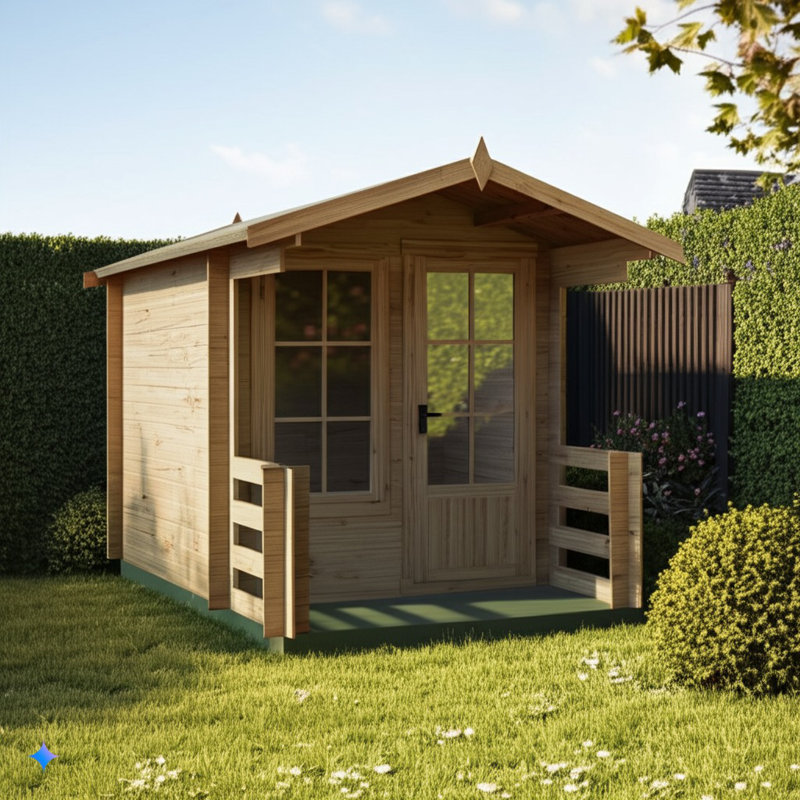 Maulden 7 x 7 Ft 19mm Log Cabin with Veranda, No
