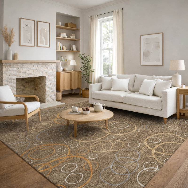 Premium Machine Washable Mayfield AMF2408 Bubbles Rug, 5' x 7'6", Brown