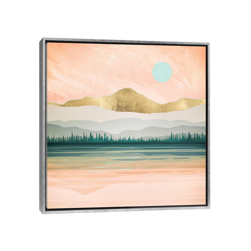Spring Forest Lake - impression d'art graphique, 26" H x 26" W x 1.5'' D, Toile avec cadre argenté, Pas de tapis